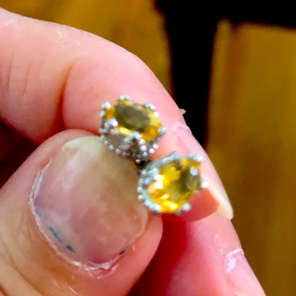 Stud topaz stone earrings with Silver stamped 925.